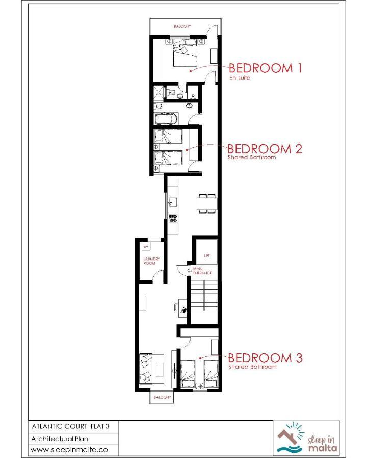 F3 Room 3, Private Room Two Single Beds Shared Bathroom Msida Ngoại thất bức ảnh